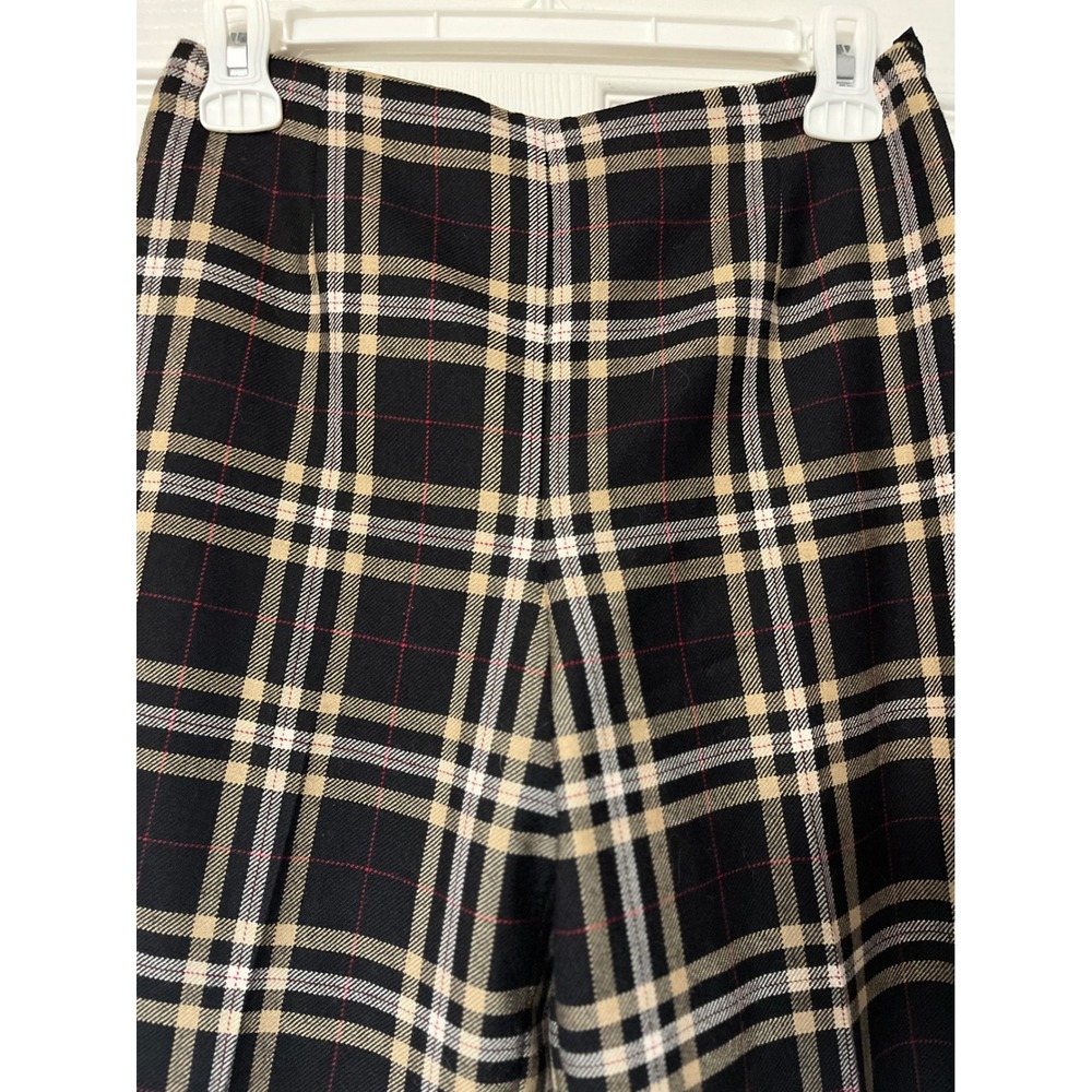 Talbots Black Plaid Straight Leg Trousers Side Zip Tartan Dress Pants Womens - Picture 2 of 6